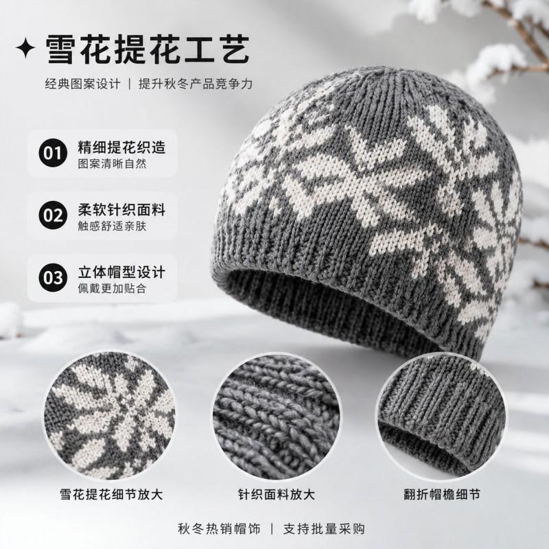 Womens Jacquard Snowflake Knit Beanie Hat Winter Warm Ear Protection Foldable Casual Cap