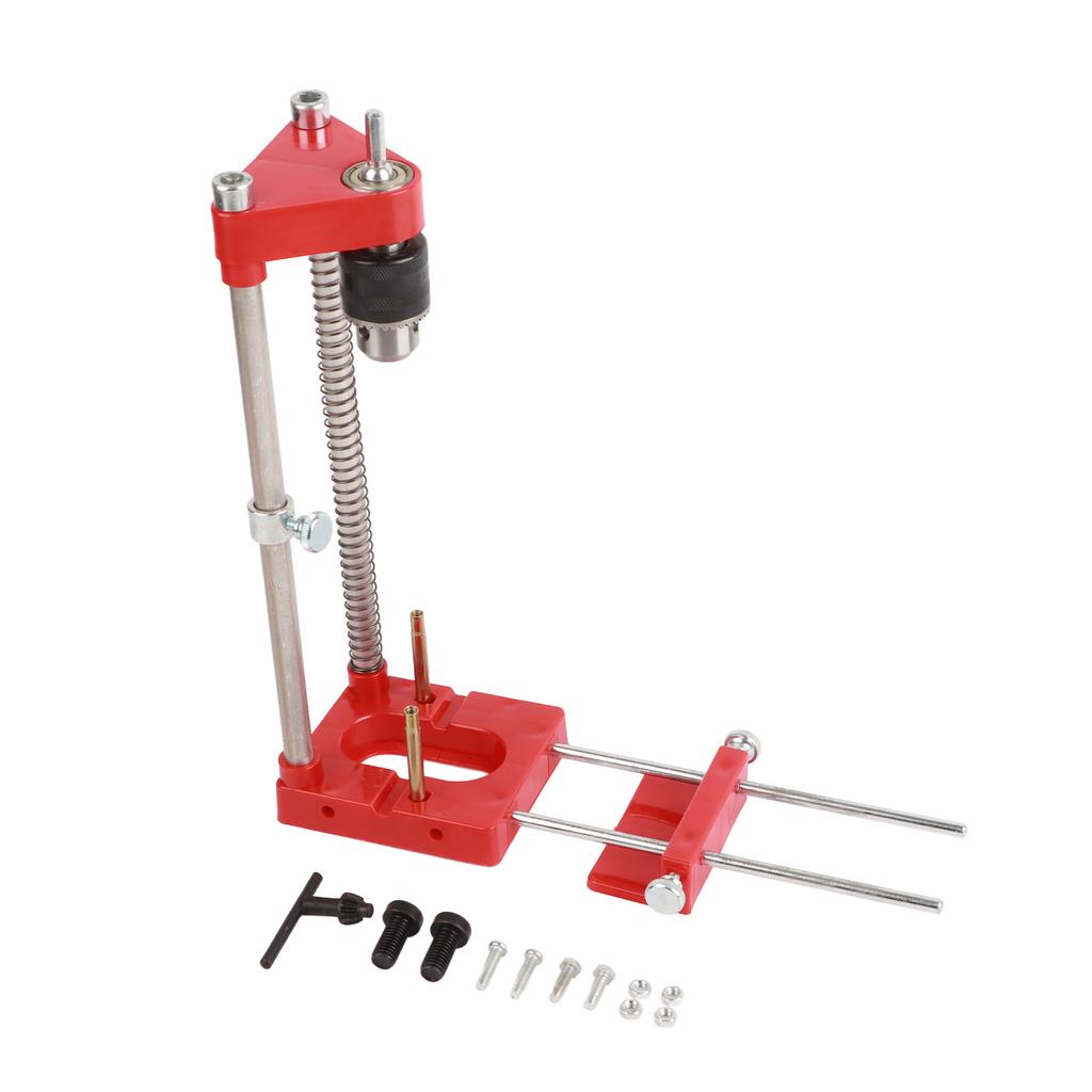 Woodworking Drill Guide Adjustable Drilling Template Hole Punch Locator for Carpenter Plastic Base Red