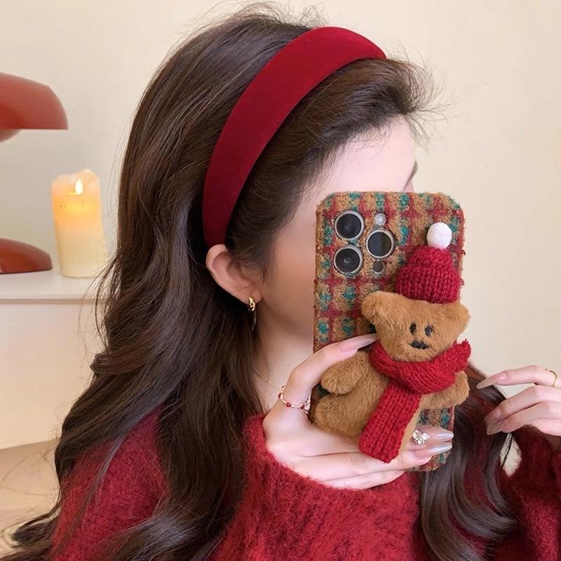 Damen 2024 Rotes Samt Breites Stirnband - High-End Winter Haaraccessoire