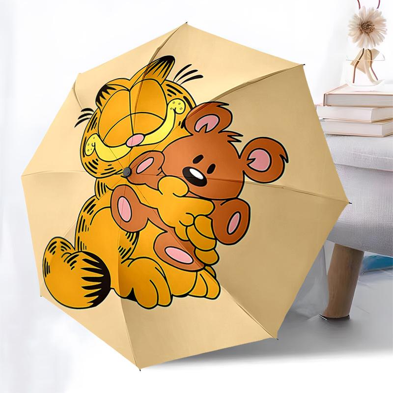 Garfield and Teddy Bear Rainy Day Umbrella: Automatic Opening & Closing, Foldable Design, 8-Bone Frame, Outdoor Use, Perfect Gift for Fans a