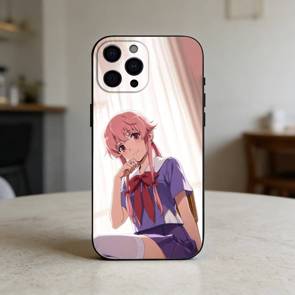 M-Mirai N-Nikki Gasai Yuno Anime Phone Case For iPhone 17,16,15,14,13,12,11 Plus,Pro,Max,Mini Silicone black Soft Cover