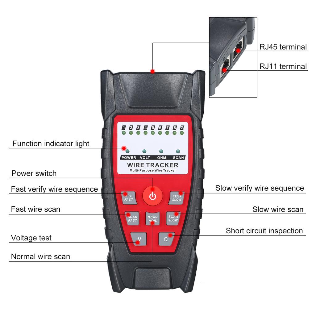 Wire Tracker Portable Multifunctional RJ11 RJ45 Cable Tester Telephone & Network Line Finder with