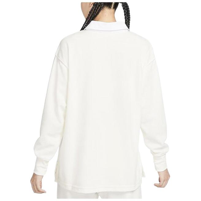 Nike Solid Color Polo Collar Loose Long Sleeve Drop Shoulder T-Shirt Women Tops White FB8721-133