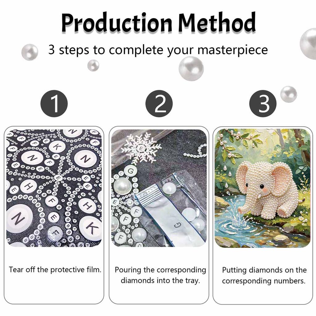 Frameless DIY Pearl Bead Painting Kit Cute Elephant Pattern Creative Relaxing Craft Canvas Home Decor Adult Gift for Kids