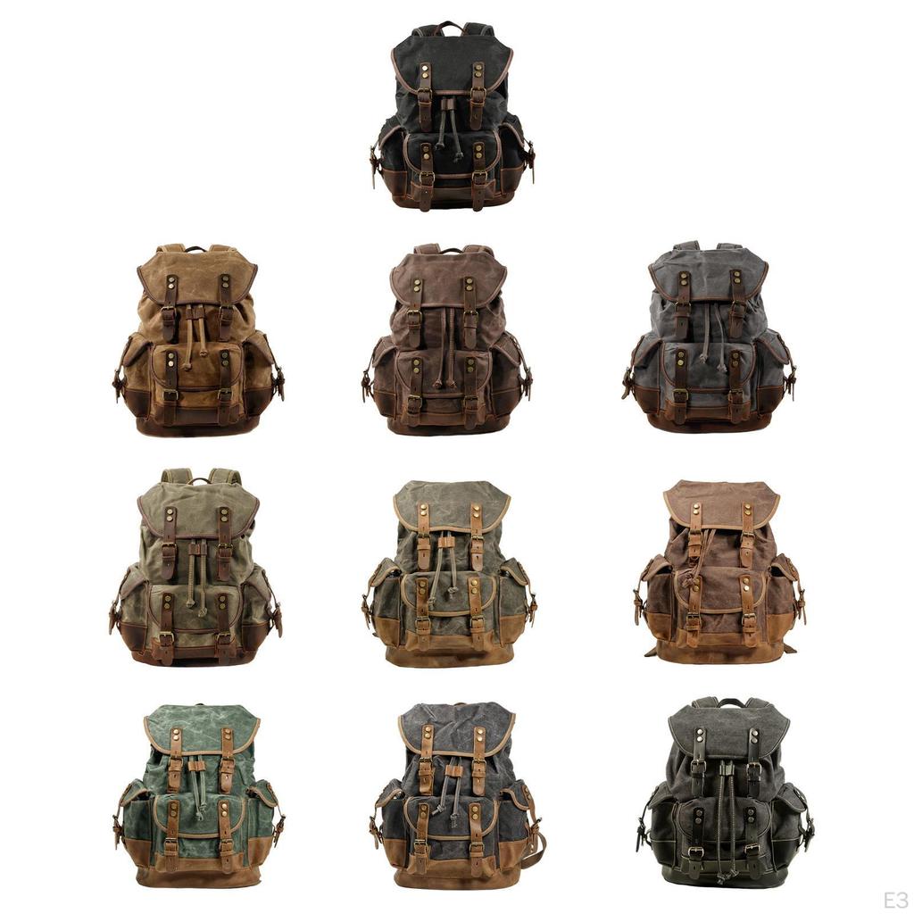 Canvas Backpack Casual Daypack Outdoor Portable Men Women Hiking Travel Rucksack Knapsack for