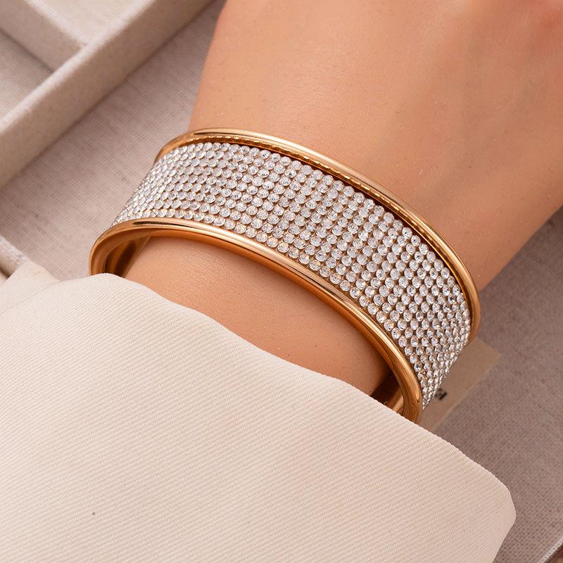 Color Rice Bead Rhinestone Open Bracelet Exaggerated Wide Face Bracelet Fashionable Personality Cool Hand Jewelry