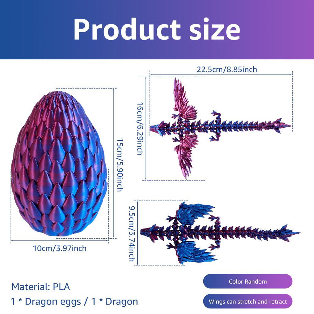 3D Printed Dragon with Dragon Egg Flexible Rotatable Dragon Toys 3D Printed Dragon Ornament Exquisite Articulated Dragon Toys