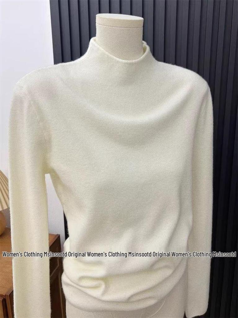 Elegant Purple Half-High Neck Knit Sweater for Women - Perfect for Autumn/Winter Layering