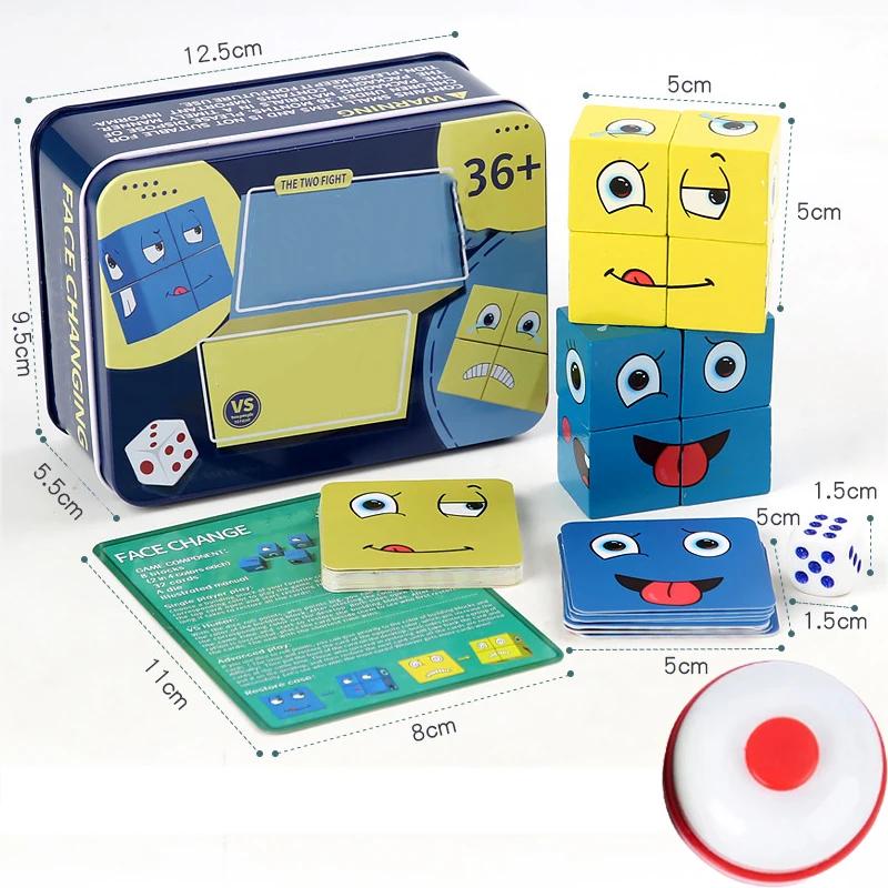 Wooden Face Changing Cube Toys Building Blocks For Cartoon Puzzle Montessori Jigsaw Kids Toy Educational Board Game Family Toys