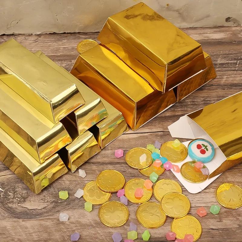 Paper Gold Bar Gift Box Golden Party Favor Pirate Theme Party Supplies Candy Bar Bag Birthday Party Decorations Baby Shower