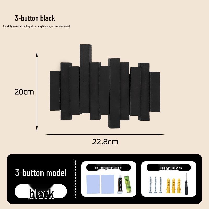 Solid Wood Wall-Mounted Piano Key Hook Rack: No-Drill Clothes & Hat Organizer for Home Entrance or Behind Door.