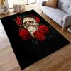 Skull and Red Roses Pattern Carpet, Gothic Style, Black Background Suitable for use as an anti-slip for living room bedroom sofas