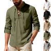 Men's Collared Linen Shirt  Casual Sports Beach Long Sleeved Shirt