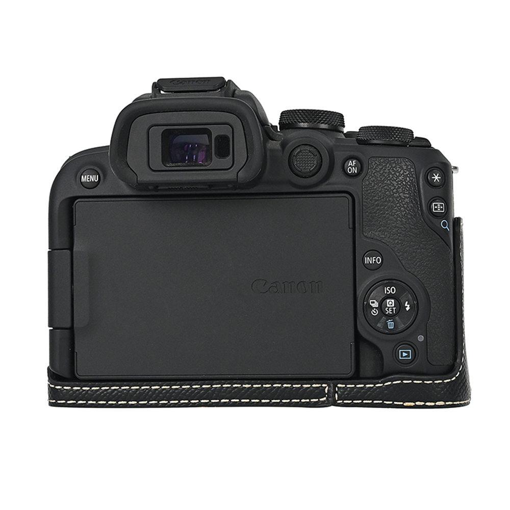 R10 Etui Pół-Kamerowe ze Skóry PU z Wzorem Dłoni dla Canon EOS R10 Z Otworem na Baterię Dolna Pokrywa z Paskiem na Rękę