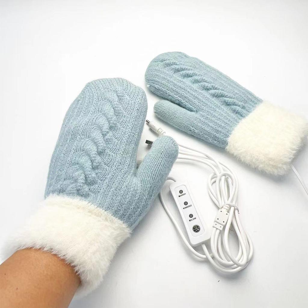 Unisex Heated Gloves, Double-Layer -Lined Winter Cycling Gloves with 3 Temperature Settings