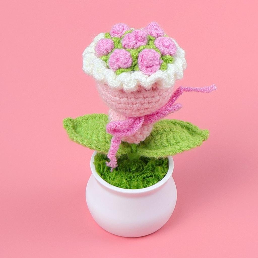 Hand-Knitted Wool Fake Flowers Set: Sunflower, Carnation, Tulip - Desktop Decor, Teacher/Student Gift, Everlasting Bouquet