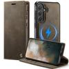Compatible with S25Ultra Card Slot Phone Case, Samsung S26 Phone Leather Case, Magnetic A55 Cowhide Pattern Protective Case