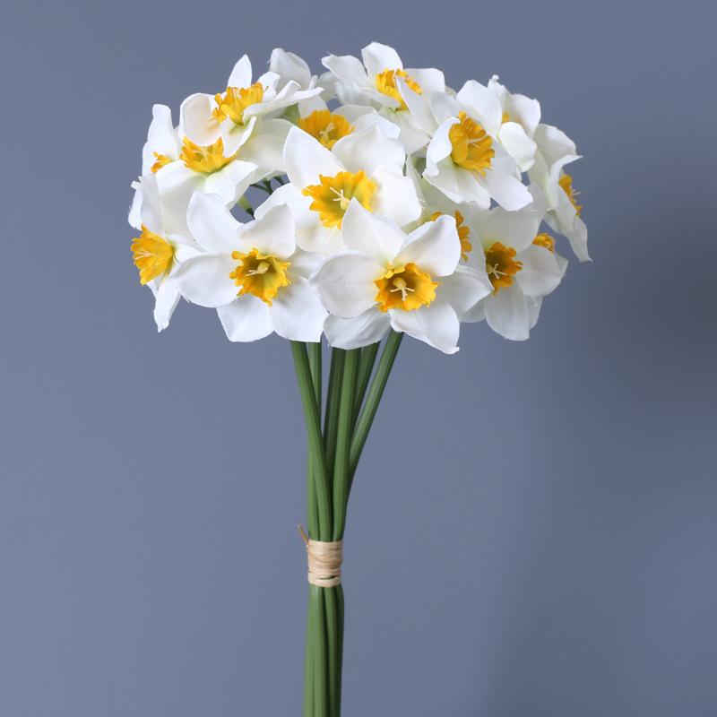 

6pcs / Bunch Simulated Flowers Narcissus Orchid Green Plant Potted Small Bouquet Home Outdoor Wedding Hand Held Cloth Flowers белый
