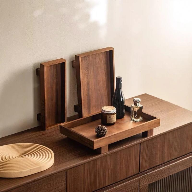 Tableware Solid Walnut Wooden Food Tray Rectangle Dessert Plate Chinese-style Wooden Snack Fruit Tea Saucer Pallet Bread Board