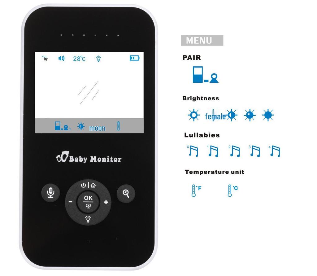 2.4" Wireless Baby Monitor with Camera, Auto Infrared, and Two-Way Talk.