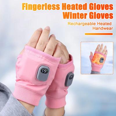 Fingerless Heated Gloves for Women Men Rechargeable Electric Touchscreen Gloves with Digital Display Hand Warming Gloves for Weather