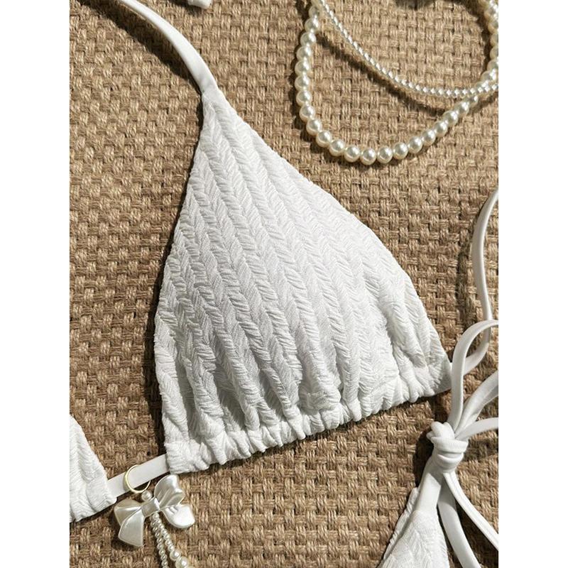 Sexy Solid Laced Up Bikini 2 Pieces Set Women Split Swimsuit Backless Beach Bikini New Summer Swimwear Bikinis Set