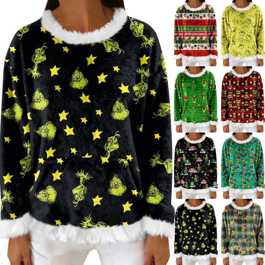 Women's Casual Fleece Sweatshirt  Long-Sleeve Round  Neck Casual Comfortable Loose-Fit Lightweight Women's Flannel Sweatshirt