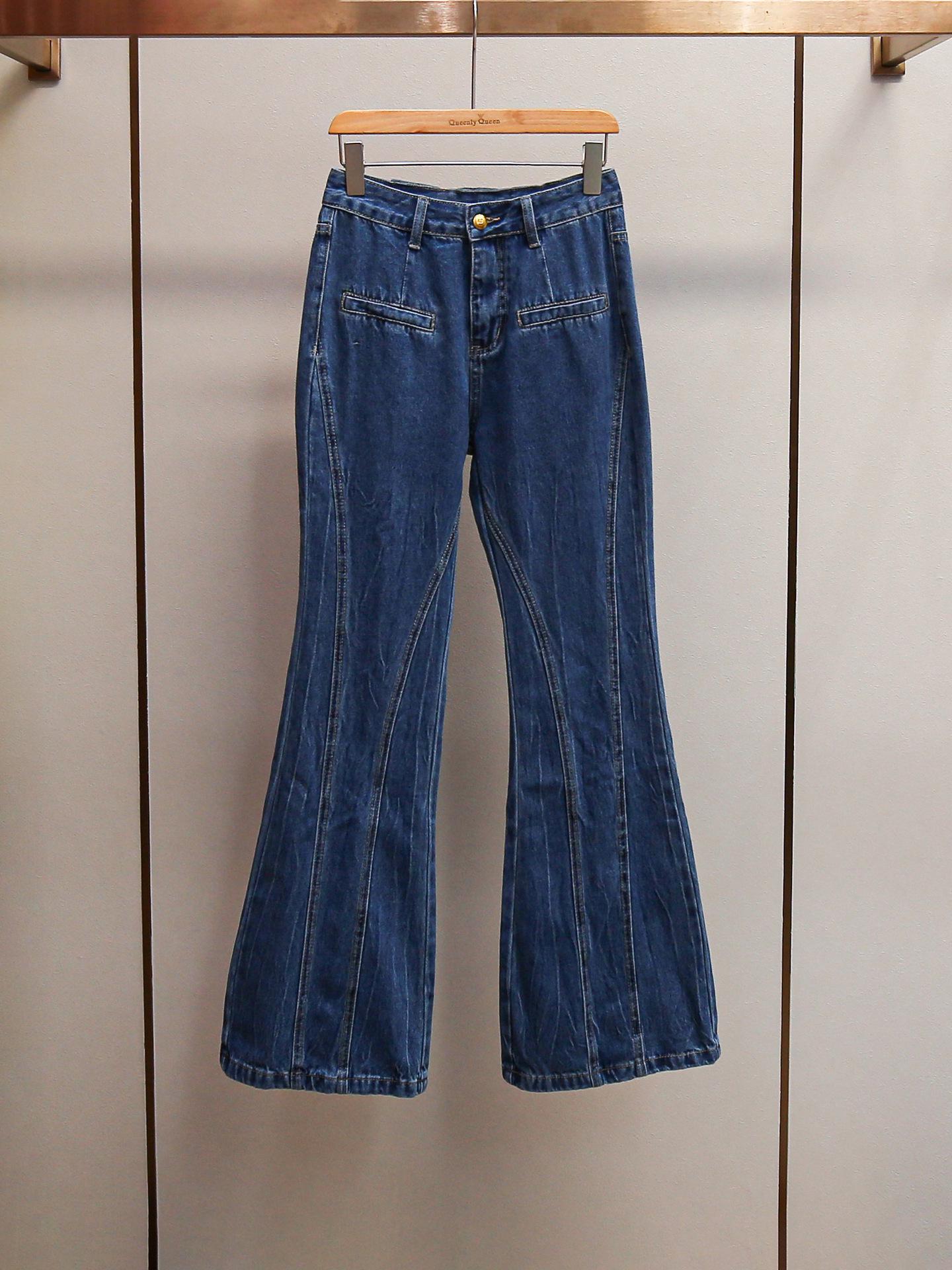 

French Casual 3D Bow High-Waisted A-Line Wide-Leg Jeans for Women Medium синий
