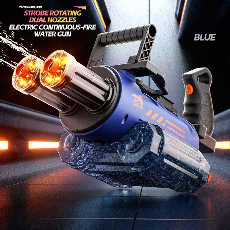 Electric Rotating Water Gun With Bag Double-Dazzling Lights Large Capacity Double-Nozzle Burst Water Gun Kids Toy Sets Outdoor Game