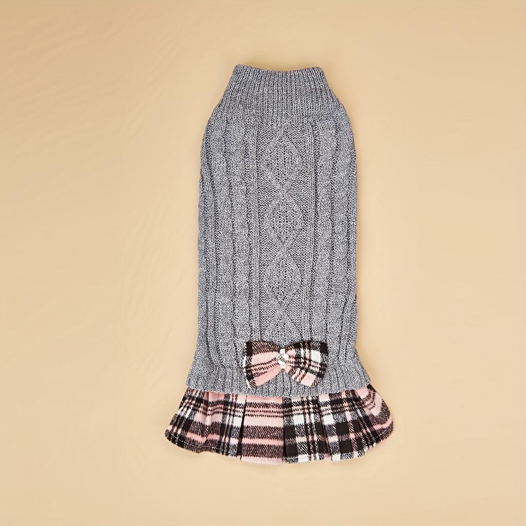 Hunde Pullover Kleid für kleine Hunde mit Fliege Rollkragen Gestricktes Hunde Kleid Haustier Hund Winterkleidung Warmer Pullover für Yorkies Chihua