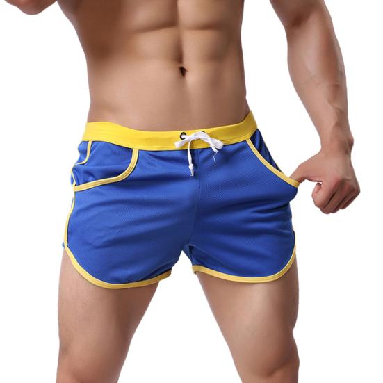Men Color Block Summer Sports Gym Drawstring Shorts Beach Pants Swimming Trunks