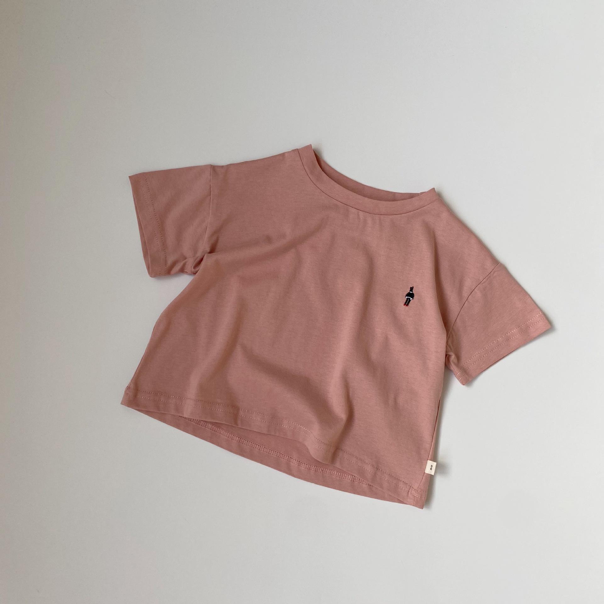 

GL-kids Корейская летняя детская футболка из льна и хлопка с вышитым логотипом и короткими рукавами 80cm