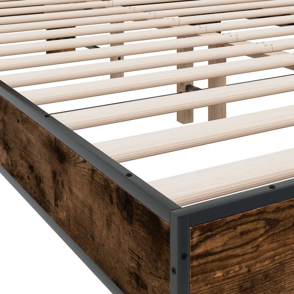 Bed Frame Smoked Oak 120x190 Cm Wood Based Material and Metal