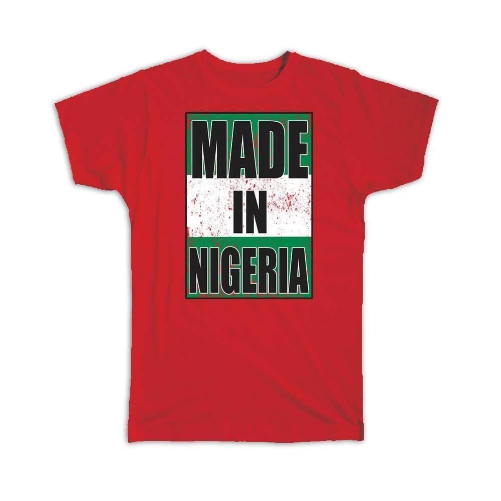 Gift T-Shirt : Made In Nigeria Flag Retro Artistic Expat Country XL