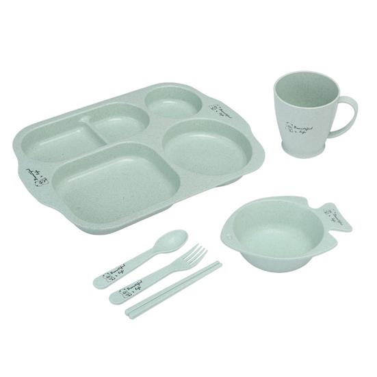 1 Set Practical Compartmentalized Rounded Edges Dinnerware Delicate Bowl Plate Cup Spoon Fork for School