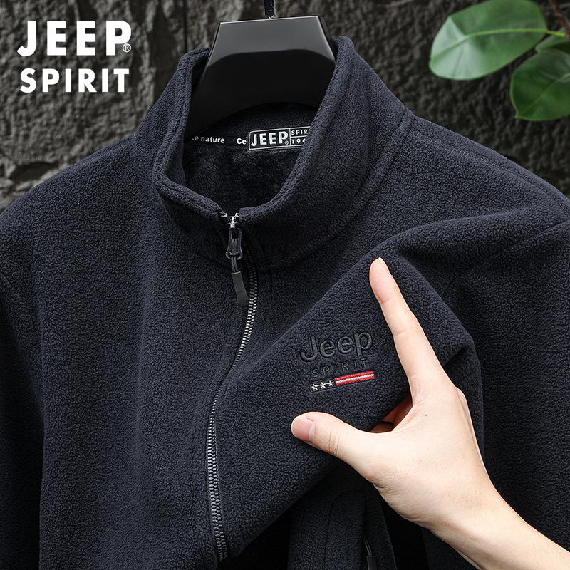 Jeep 2025 Men's Plus Velvet Fleece Zipper Hoodie Cardigan, Casual Autumn/Winter Long Sleeve Jacket