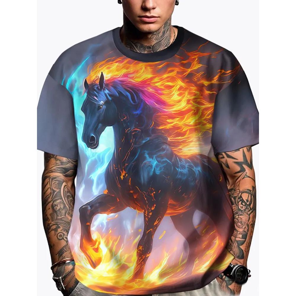 Animal Print Men's Versatile Top Casual Loose Short Sleeve Fashion Simple T-Shirts Men’s