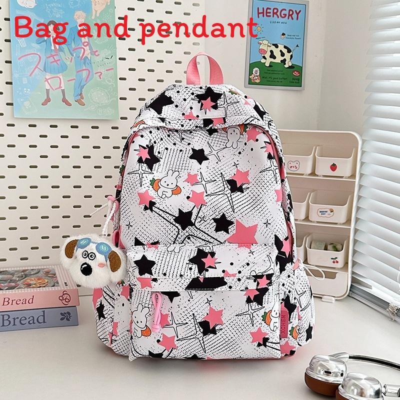 Star Cute Rabbit Carrot Pattern Student Casual Backpack With Pendant Plush