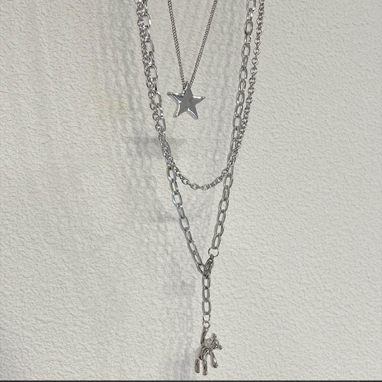 Three-Layer Metal Bear Star Clavicle Chain Women Birthday Party Jewelry Gift