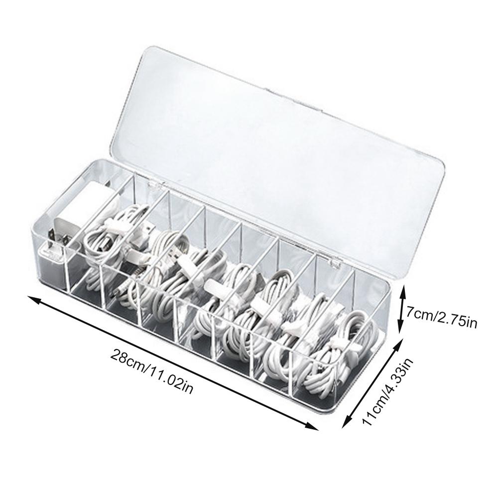 Transparent Plastic Data Cable Storage Box USB Cord Sorter Daily Office Supplies Sundries Small Desk Accessories Storage