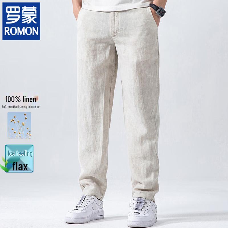 Romon Men s Pure Linen Casual Pants XL
