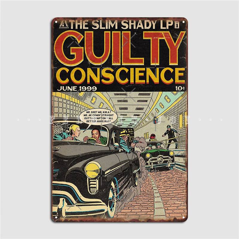 

Эминем Дре Виновен Совесть Пародия на комикс Металлическая табличка Постер Украшение Клуб Бар Стена Паб Таблички Жестяной знак Постеры 20x30cm（7.8x11.8inch）