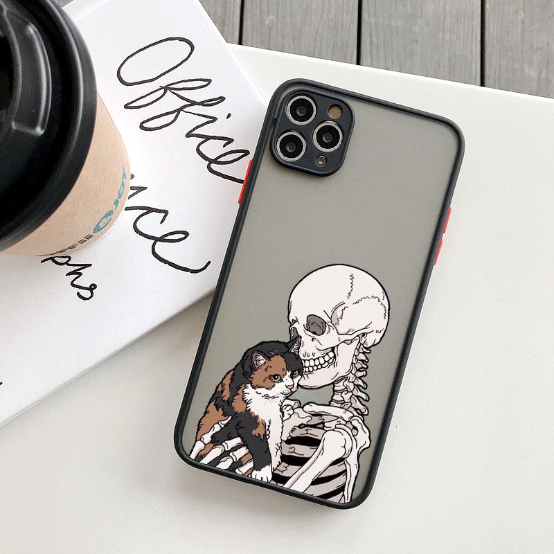 Luxury Funny Cute Skeleton Skull Cat Case for iPhone X XS XR 16 15 14 13 12 11 Pro Max SE2 7 8 Plus Shockproof Back Cover Funda