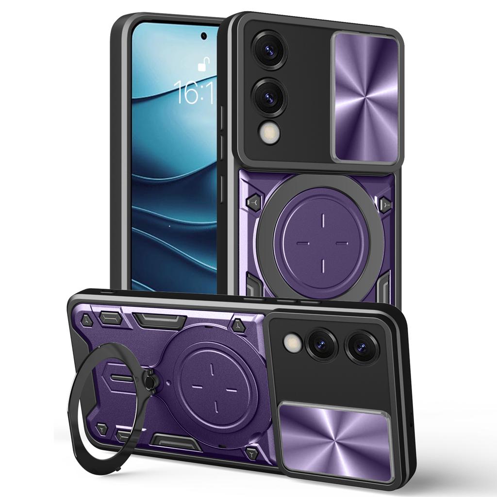 For Samsung Galaxy S25 Edge Case TPU + PC Phone Cover with Kickstand , Slide Lens Window