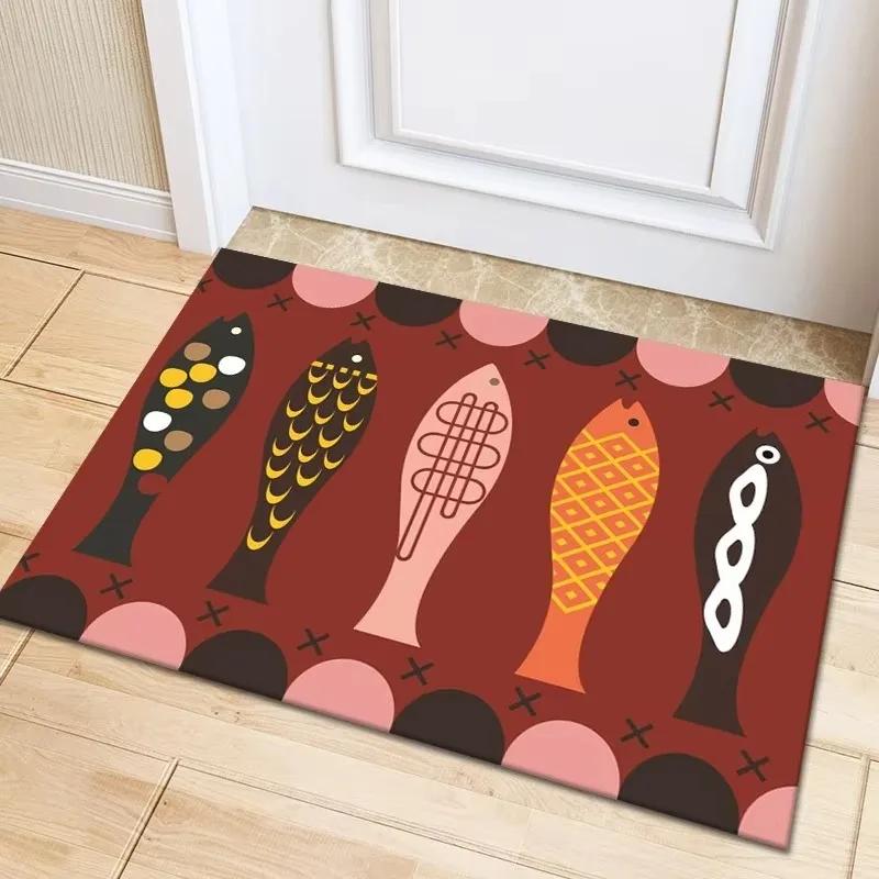 Cute Cartoon Pets Fish Theme Door Mat With Adorable Dogs Cats Fish Patterns Soft Decorative Entryway Rug For Home Indoor