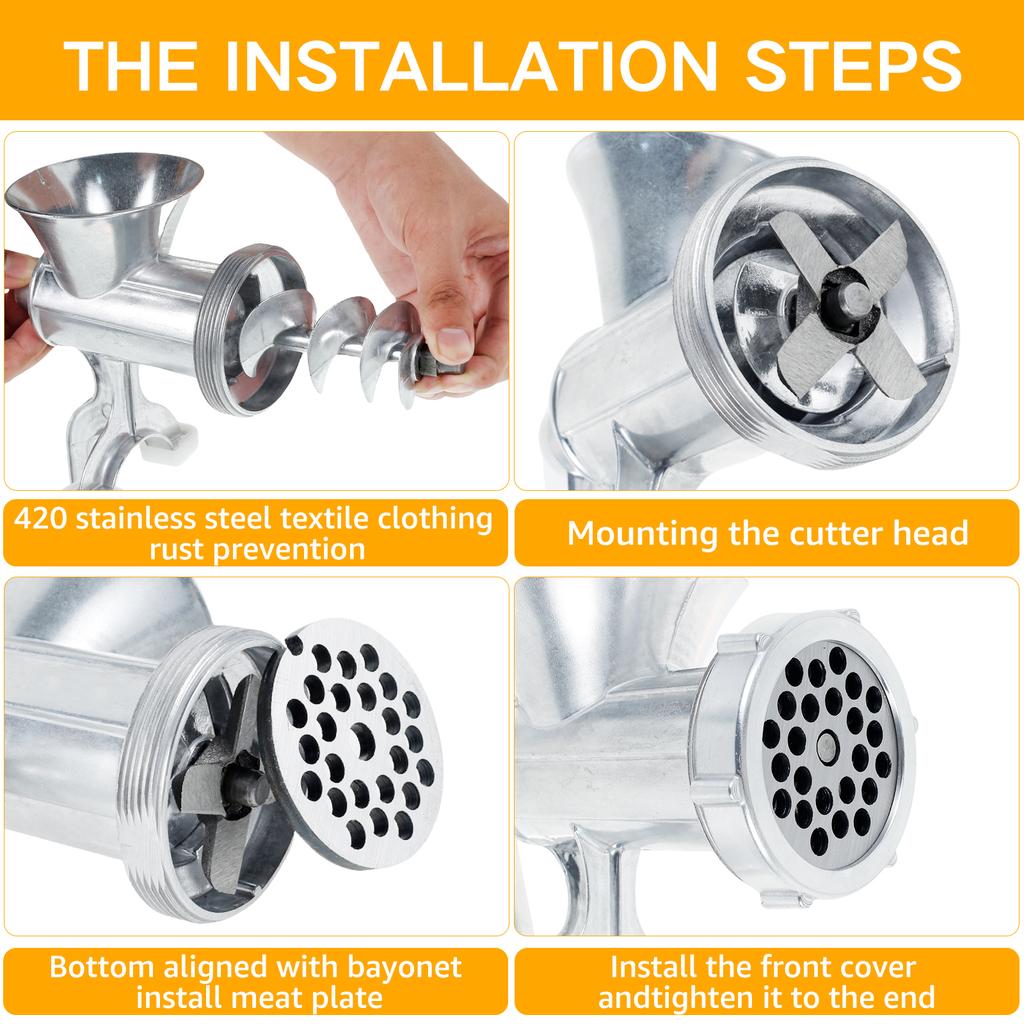 Manuelle Fleischmühle mit Kurbel Fleischkurbel Rostfreie Fleischmühle Wurstfüller Tischmontage Schweinefleischwolf mit 3 Wurstfüllern
