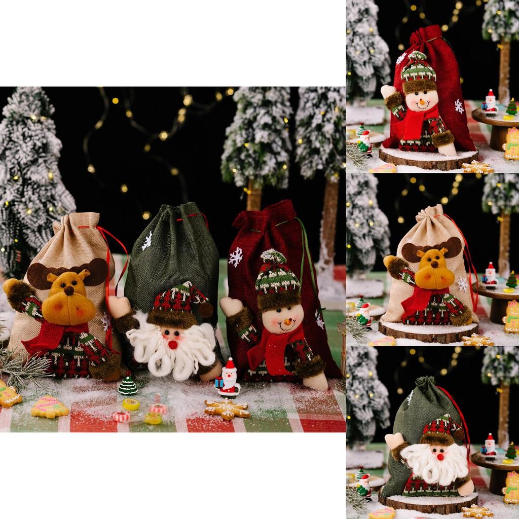 Festliche Cartoon-Weihnachtsmann-, Schneemann- und Rentier-Kordelzug-Aufbewahrungsbeutel für Weihnachten
