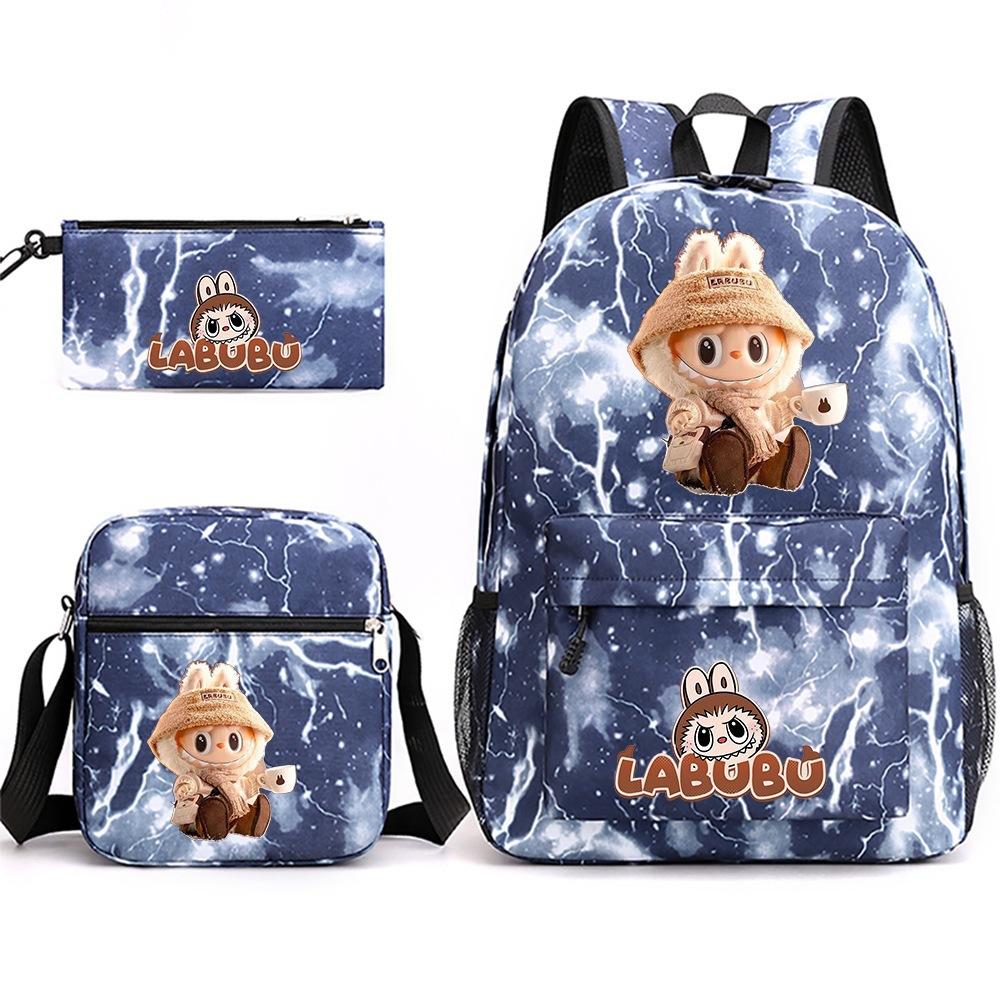 Labubu Surrounding Primary and Secondary School Students Fashion Backpack Casual Schoolbag Three-piece Set