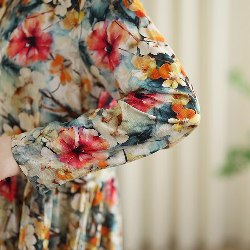 Dimanaf New 2025 Women Plus Size Spring Long Dress Loose Basic Vintage Oversize Long Sleeve Maxi Floral