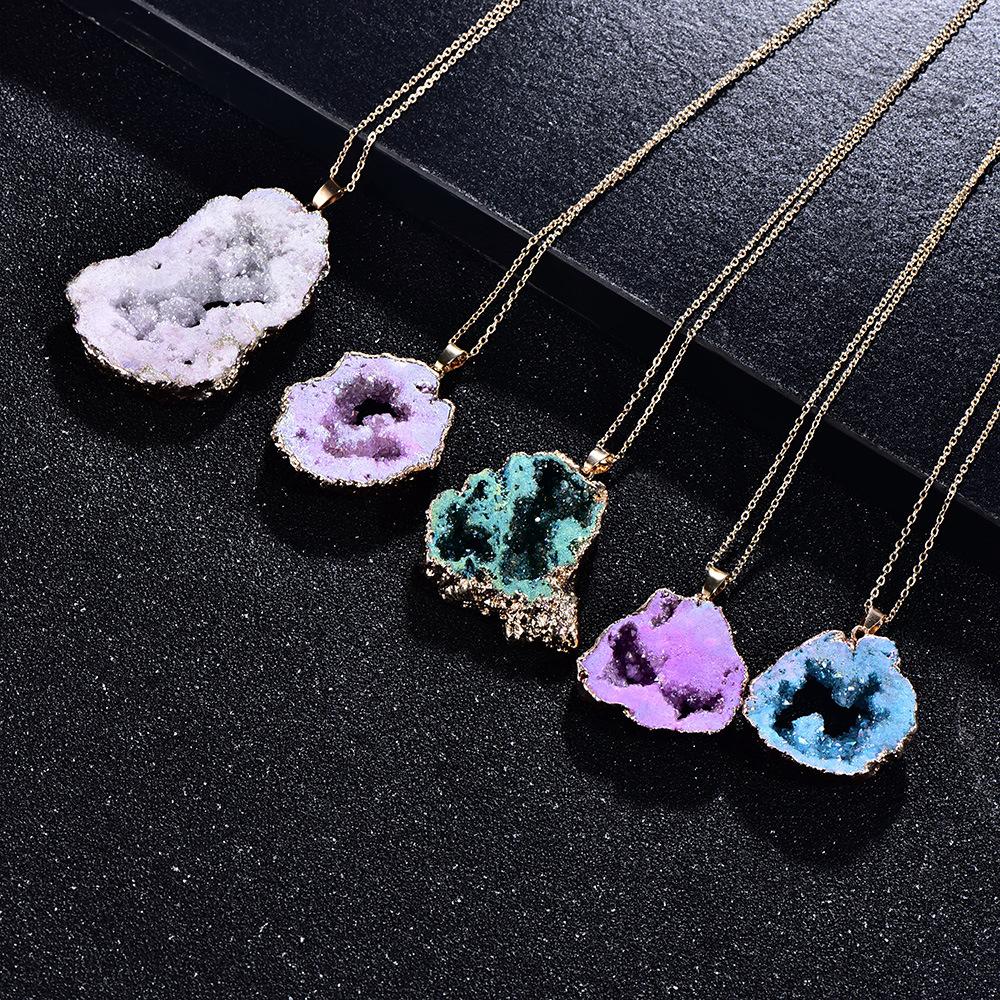 Natürliche unregelmäßige Achat-Anhänger Geoden-Quarzscheibe Kristall Druzy Anhänger Halskette DIY Schmuckherstellung Natürliche Achatscheiben-Halskette